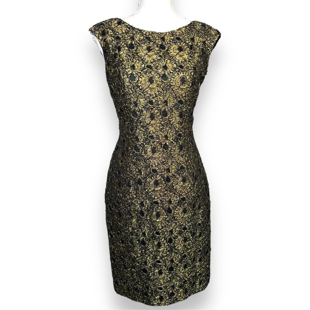 Carmen Marc Valvo Gold Lace Dress 6